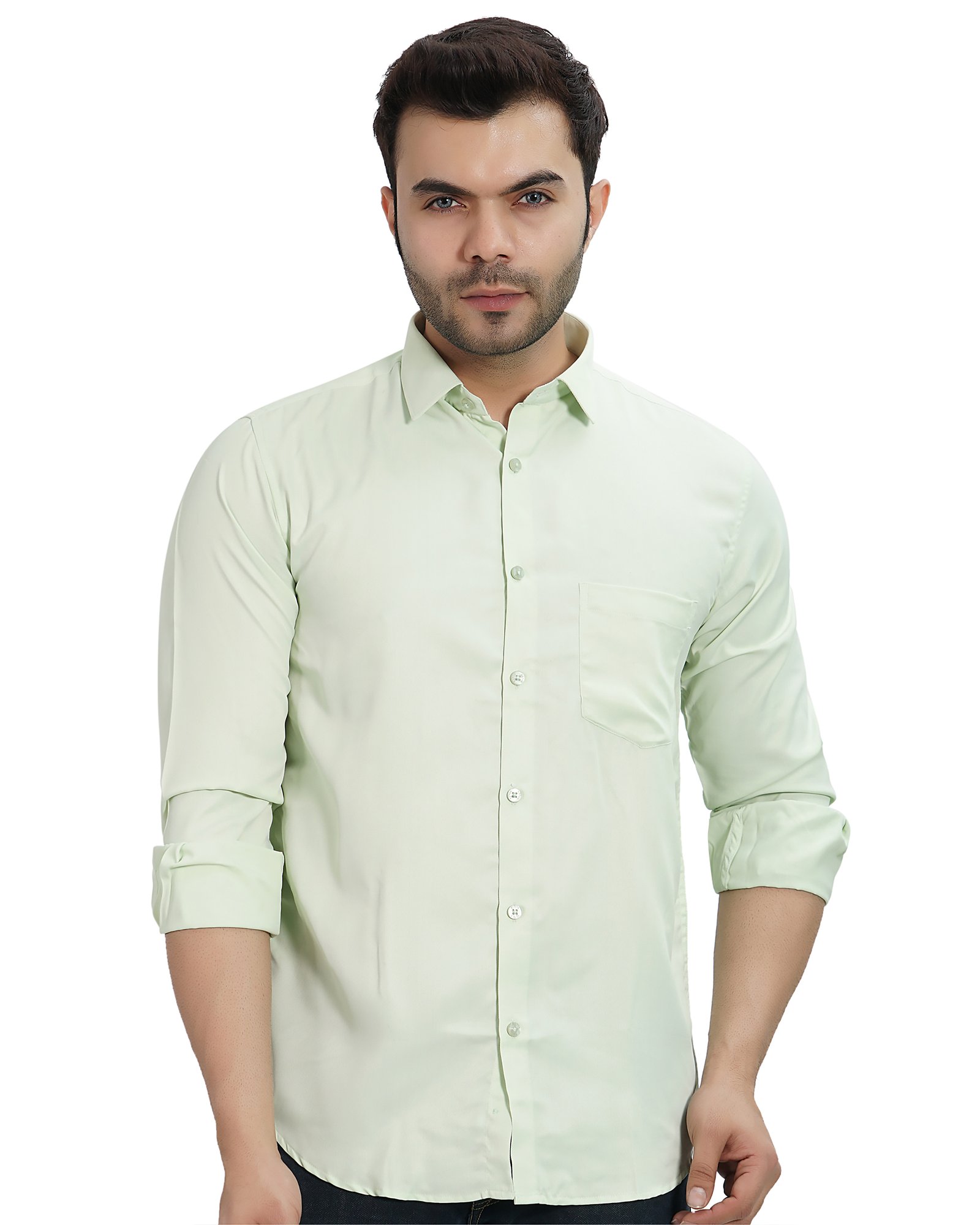 Men’s Solid Full Sleeve Shirt, Light Green
