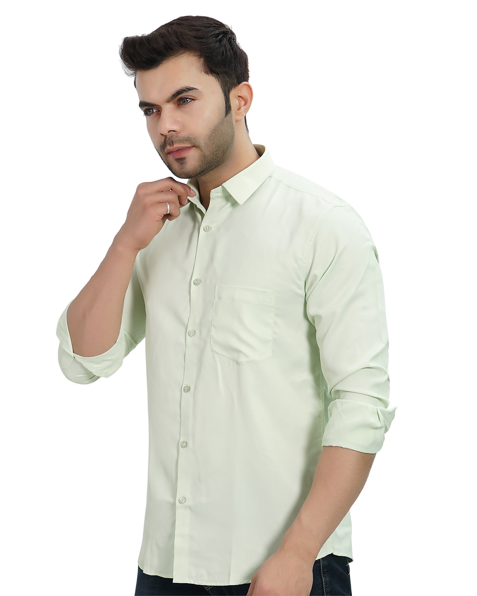 Men’s Solid Full Sleeve Shirt, Light Green - Image 5