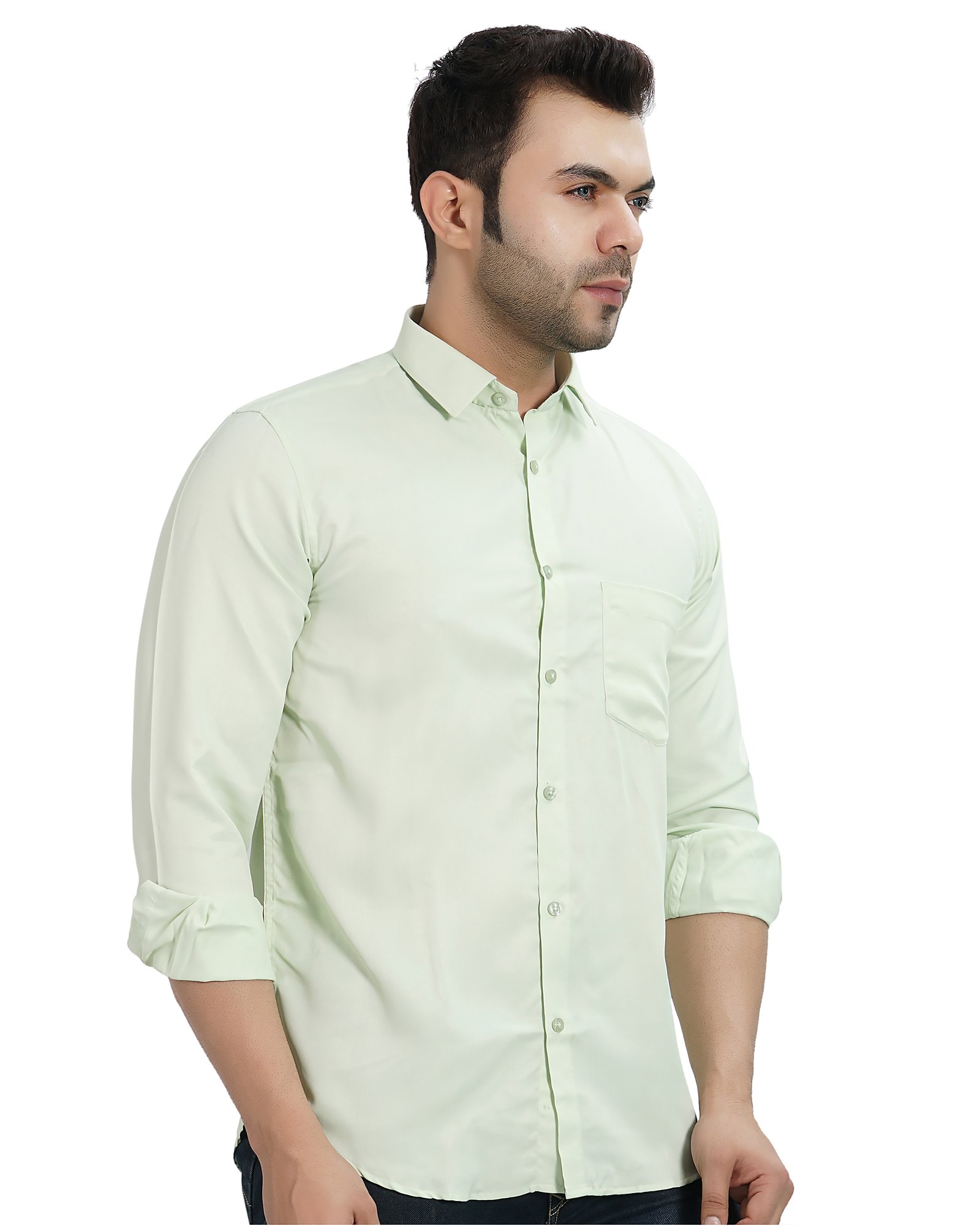 Men’s Solid Full Sleeve Shirt, Light Green - Image 4