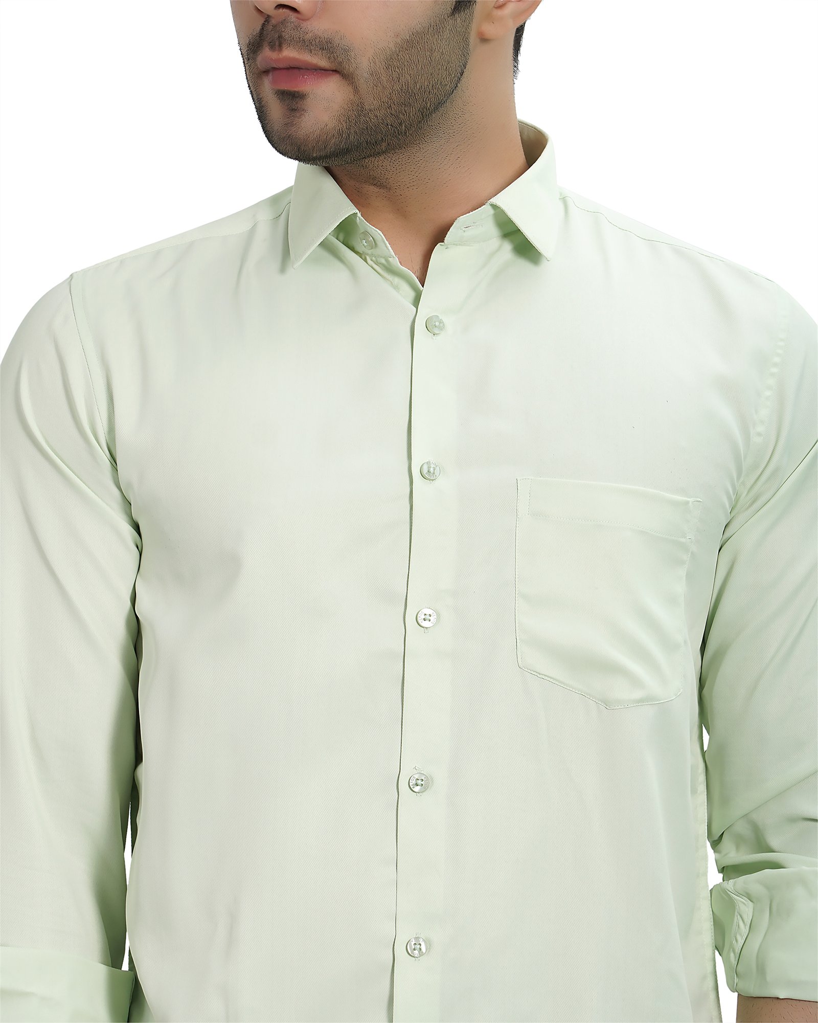 Men’s Solid Full Sleeve Shirt, Light Green - Image 7