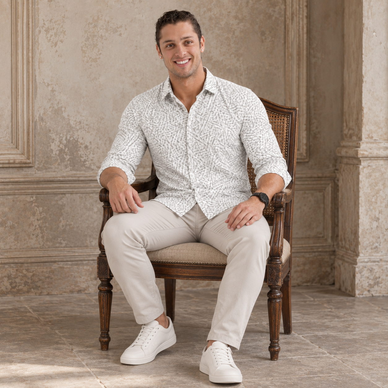 Grey Colour Printed Casual Shirt for Men - Image 4