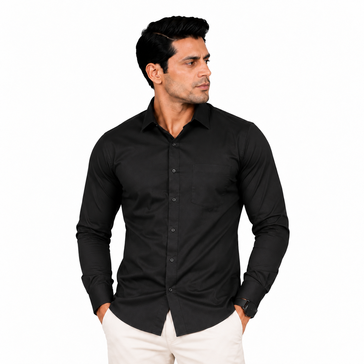 Black Plain Formal Shirt for Men - Image 1