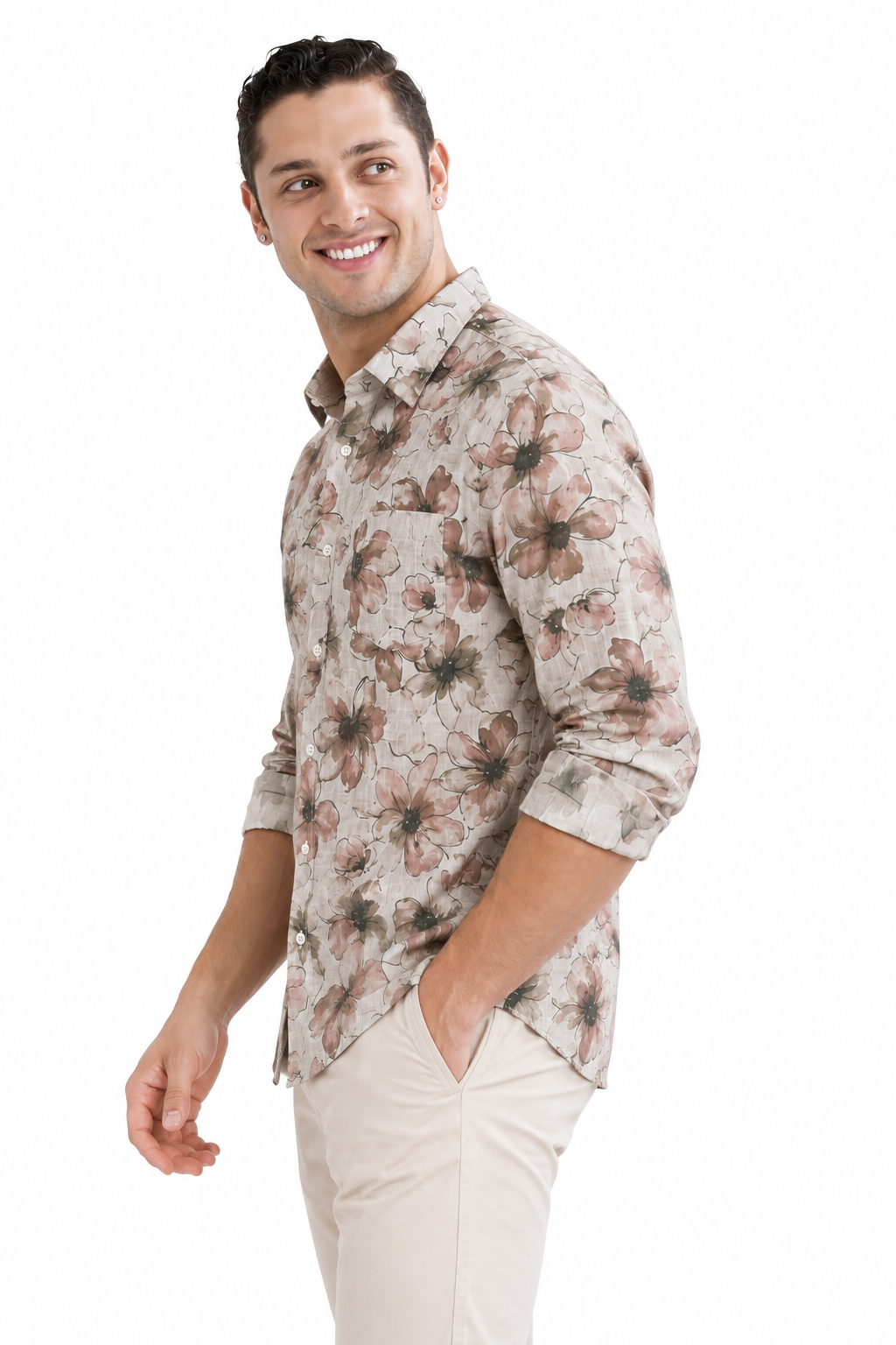 Brown Floral Printed Casual Shirt for Men - Image 8
