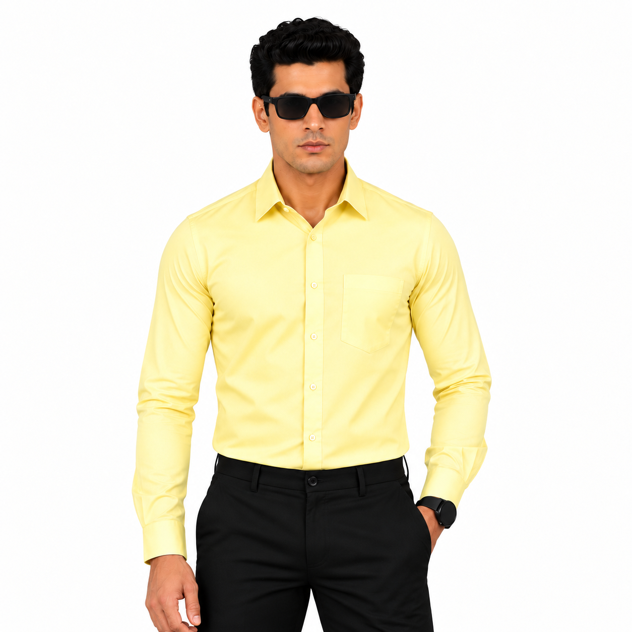 Yellow Plain Formal Shirt for Men - Image 1