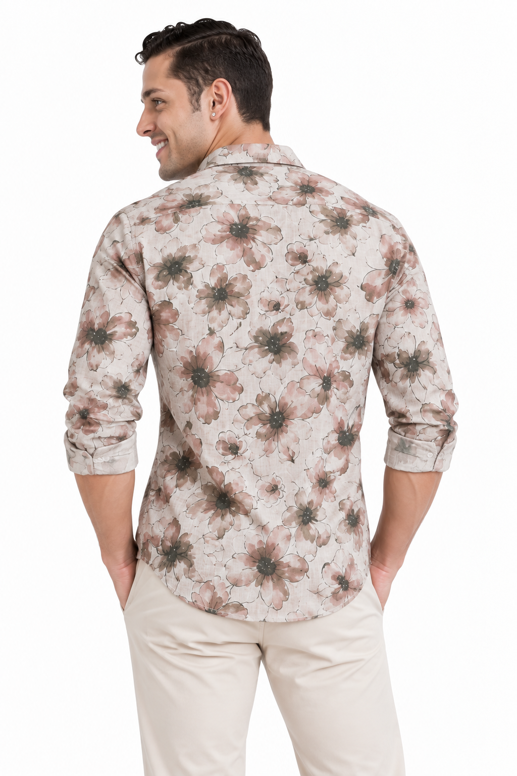 Brown Floral Printed Casual Shirt for Men - Image 2