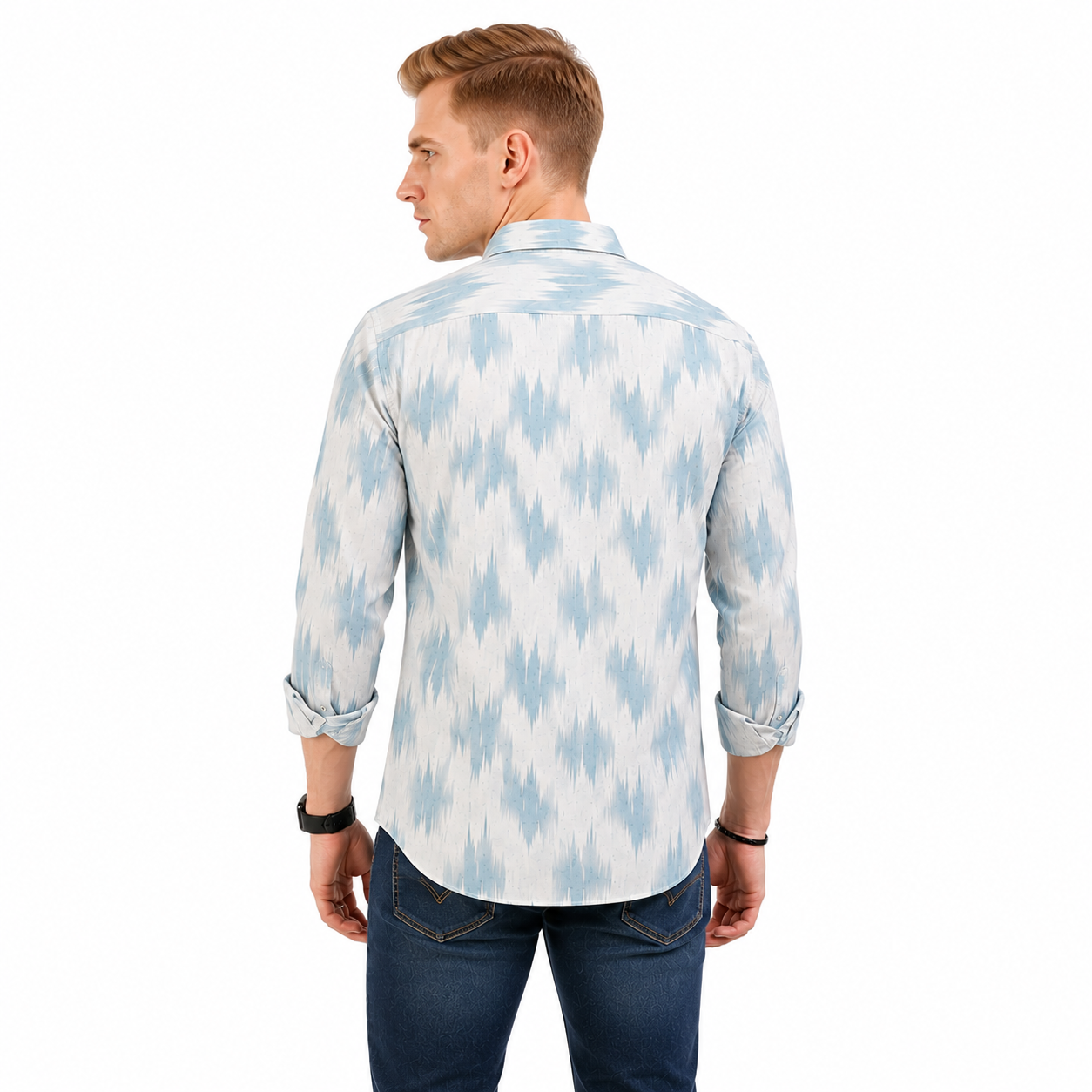 Abstract Light Blue Printed Casual Shirt for Men - Image 3