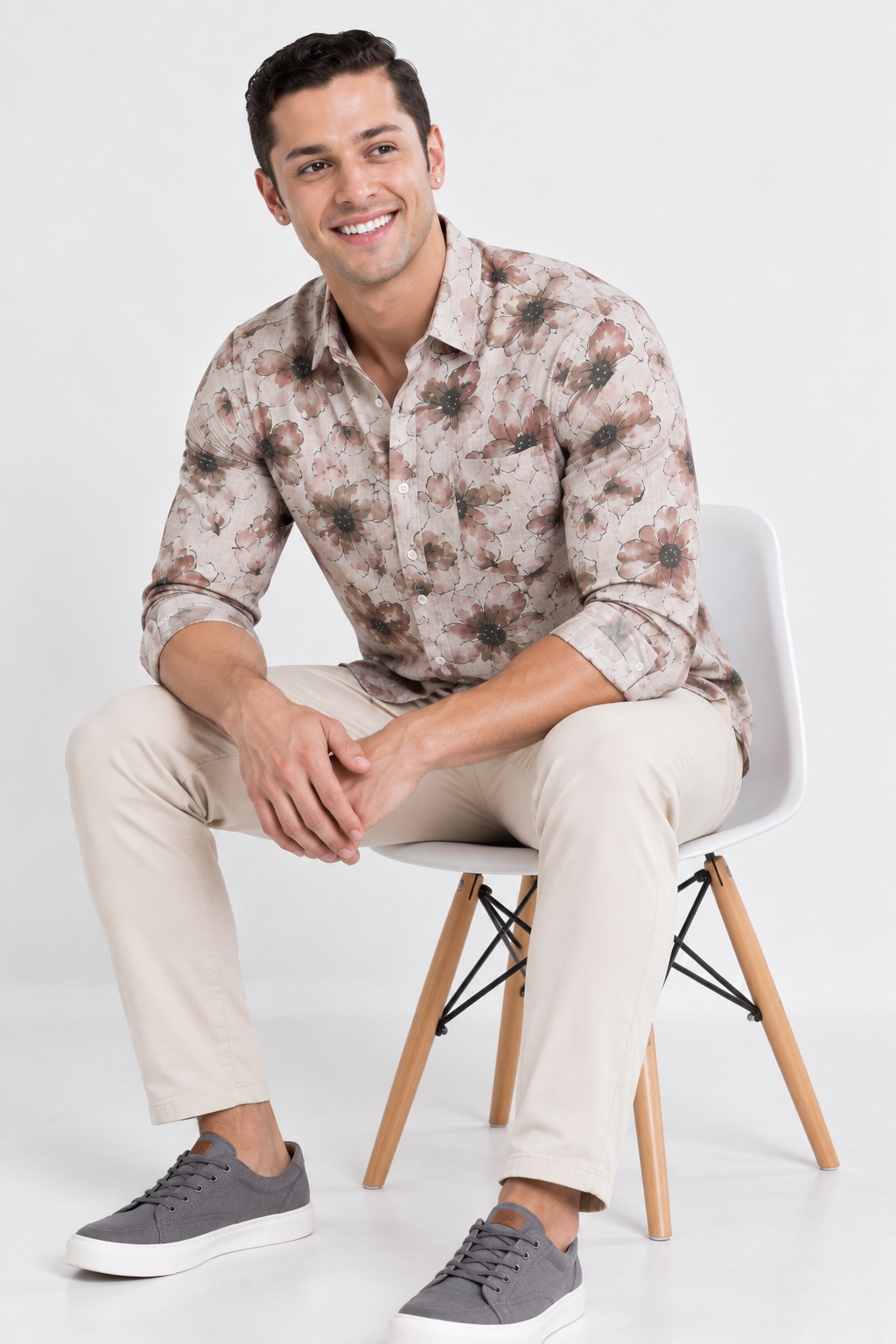 Brown Floral Printed Casual Shirt for Men - Image 3
