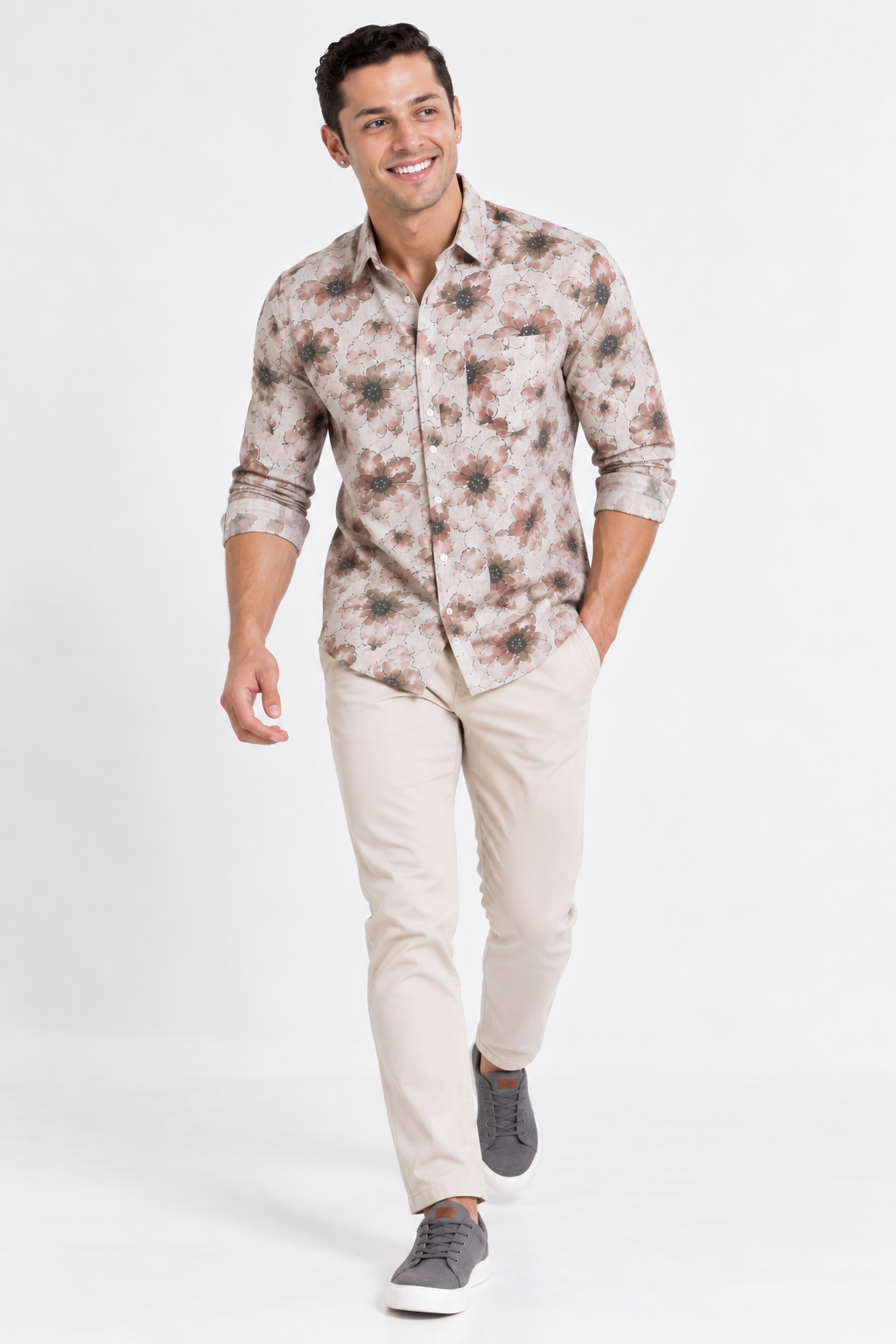 Brown Floral Printed Casual Shirt for Men - Image 4