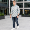 Abstract Light Blue Printed Casual Shirt for Men - Thumbnail Image 5