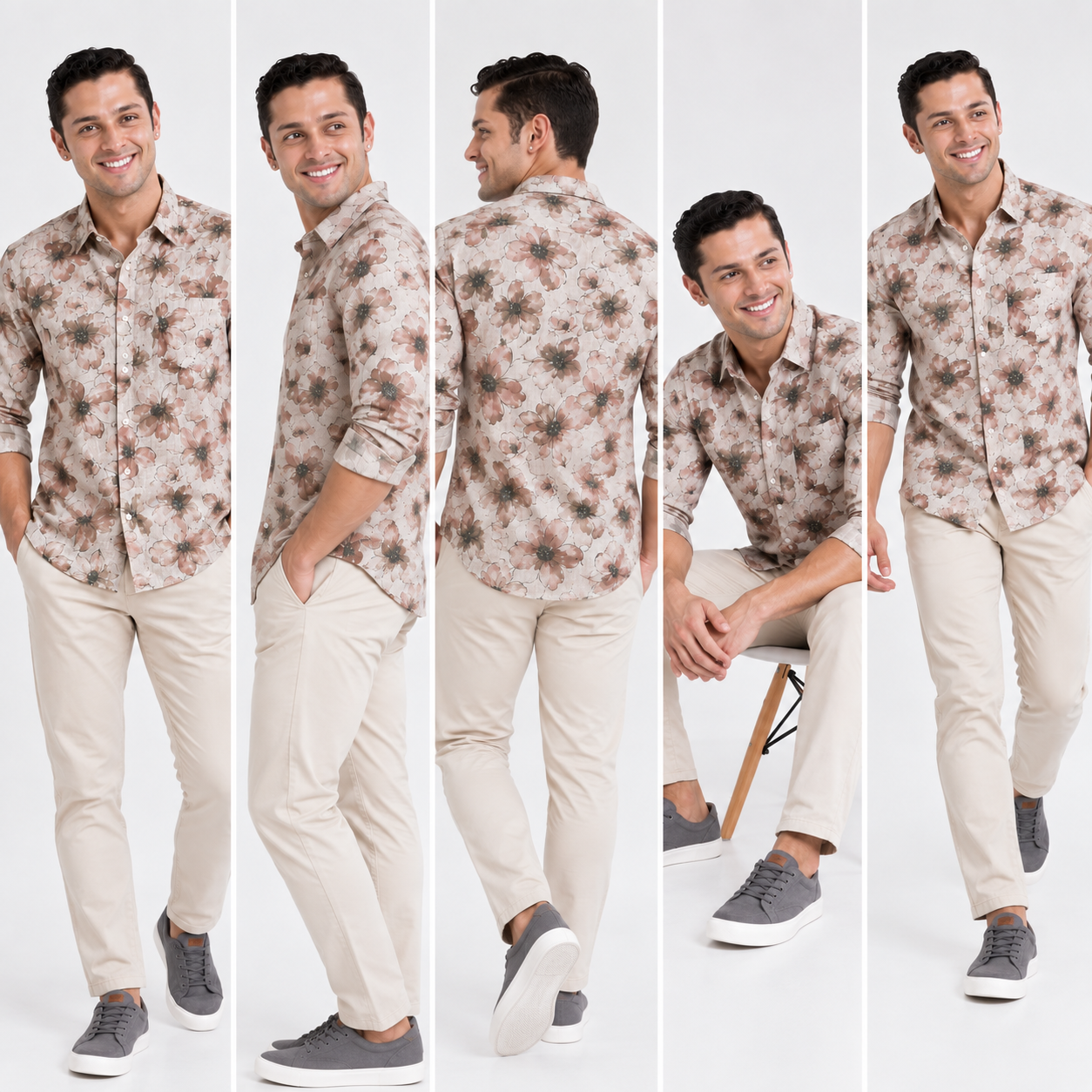 Brown Floral Printed Casual Shirt for Men - Image 5