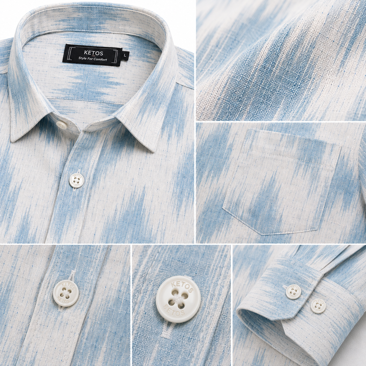 Abstract Light Blue Printed Casual Shirt for Men - Image 7