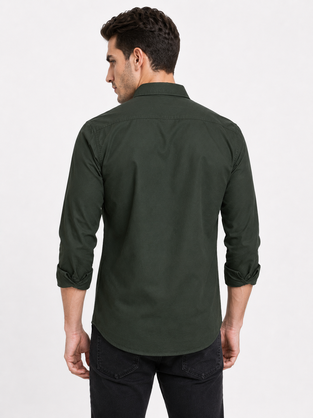 Olive Green Plain Formal Shirt for Men - Image 3