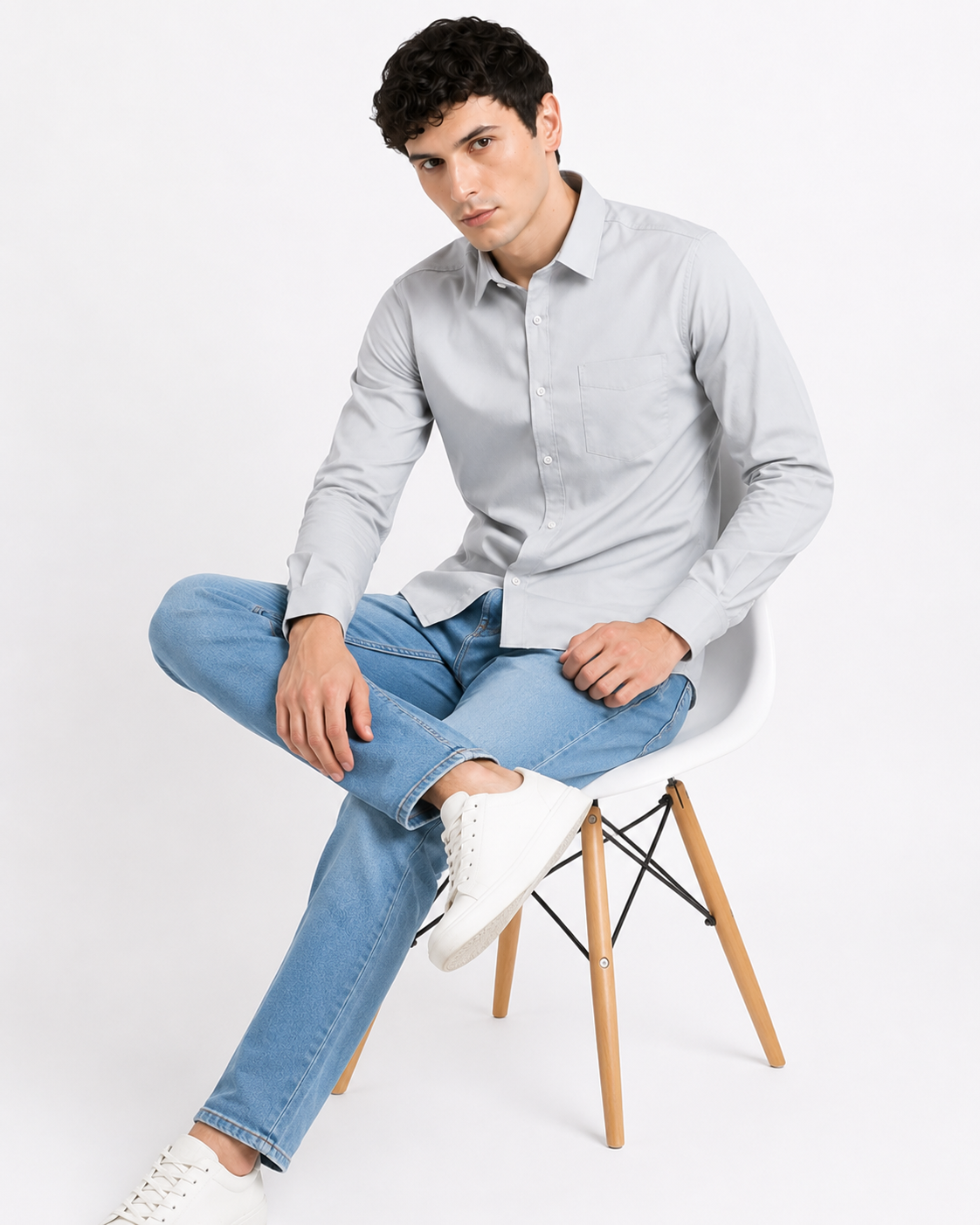 Grey Plain Formal Shirt for Men - Image 5