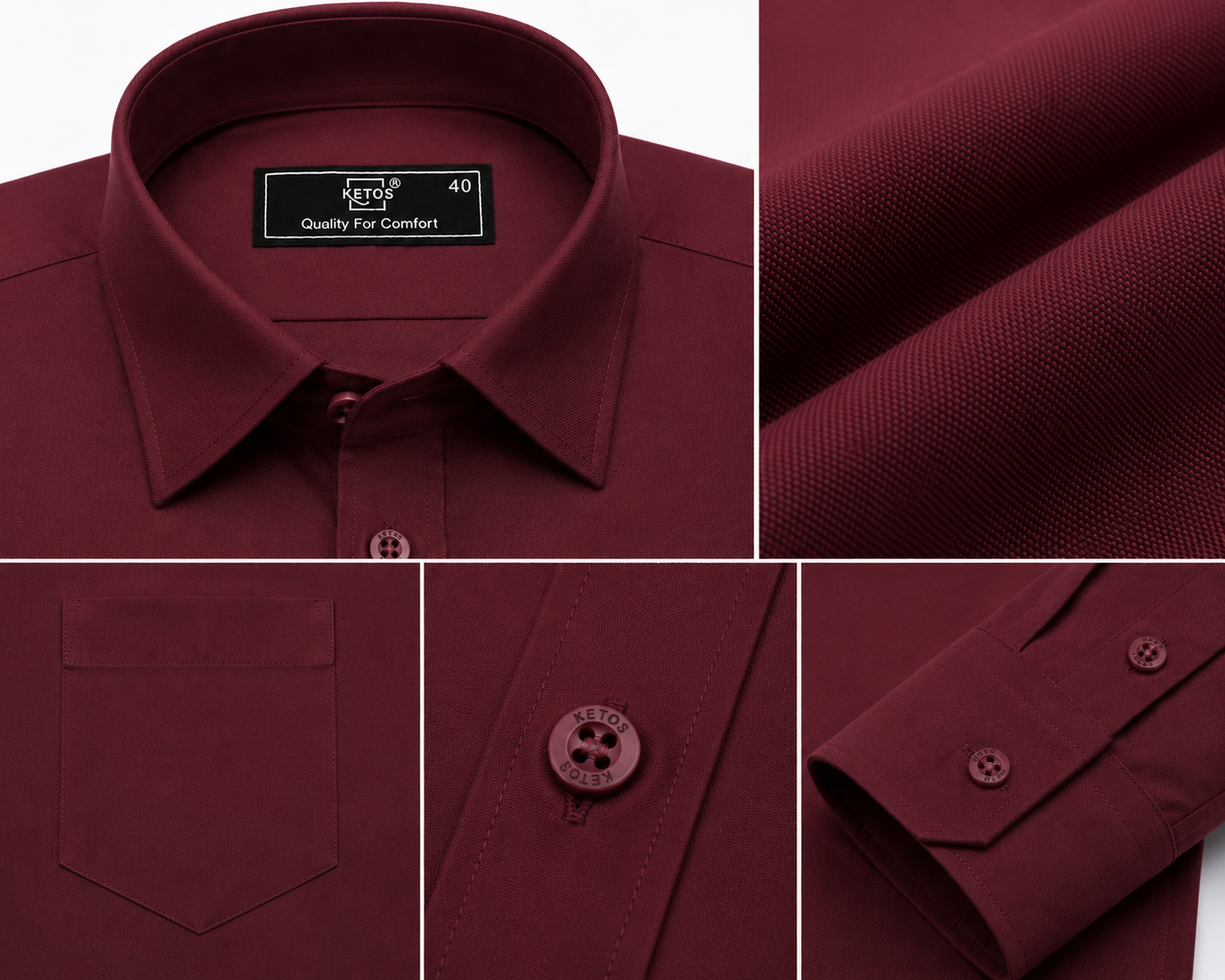 Maroon Plain Formal Shirt for Men - Image 7