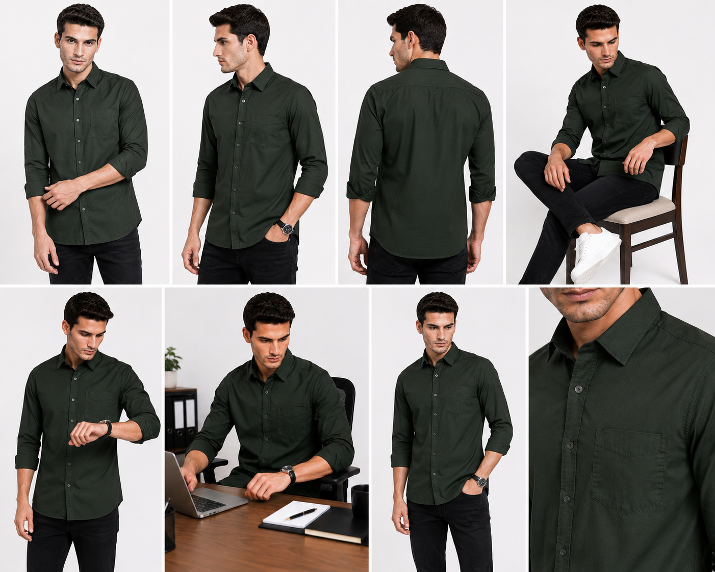 Olive Green Plain Formal Shirt for Men - Image 6