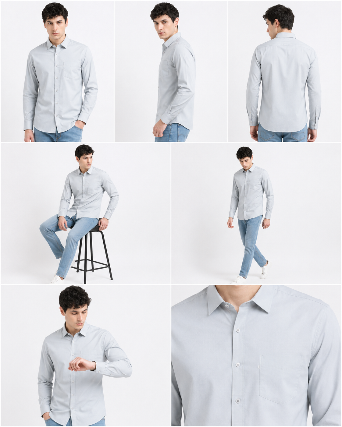 Grey Plain Formal Shirt for Men - Image 7