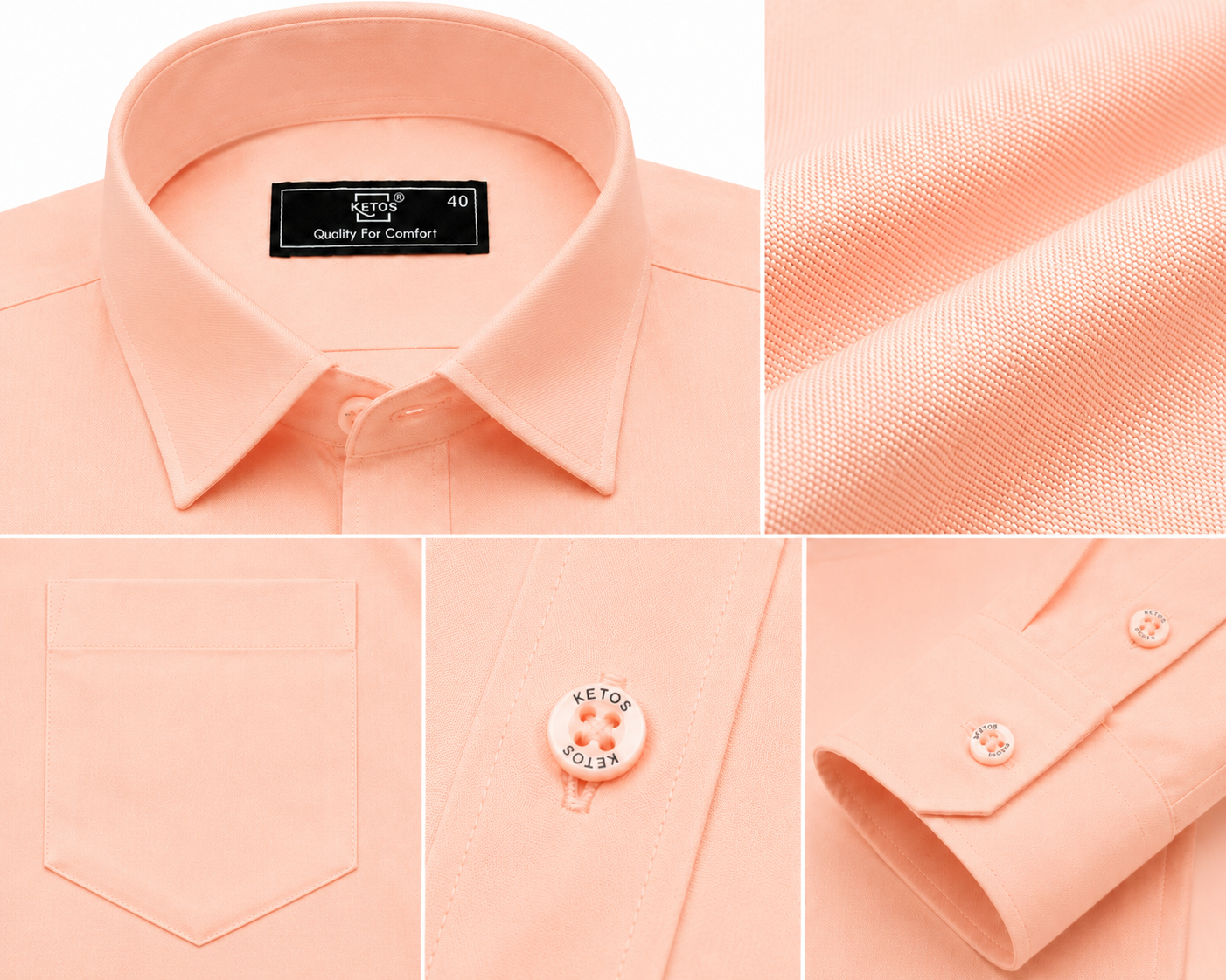 Peach Plain Formal Shirt for Men - Image 7