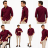 Maroon Plain Formal Shirt for Men - Thumbnail Image 6
