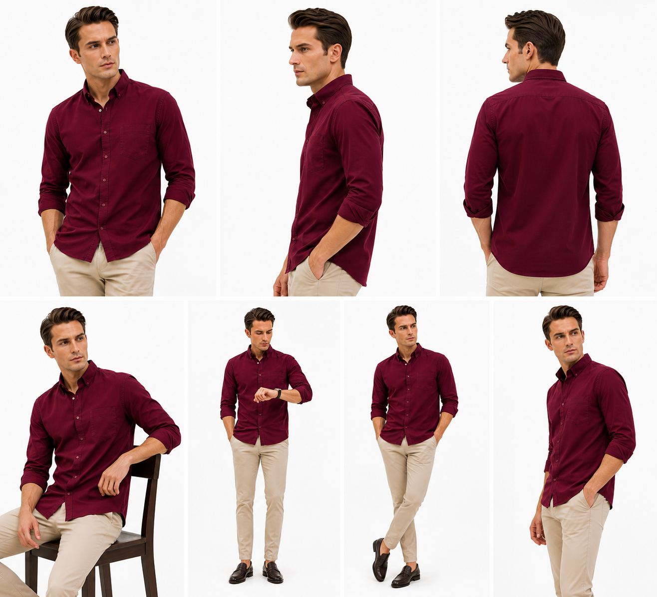 Maroon Plain Formal Shirt for Men - Image 6