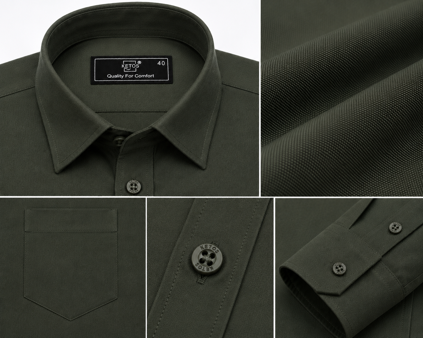 Olive Green Plain Formal Shirt for Men - Image 7
