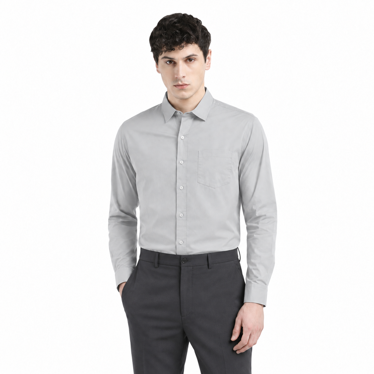 Plain Light Grey Formal Shirt for Men - Image 1