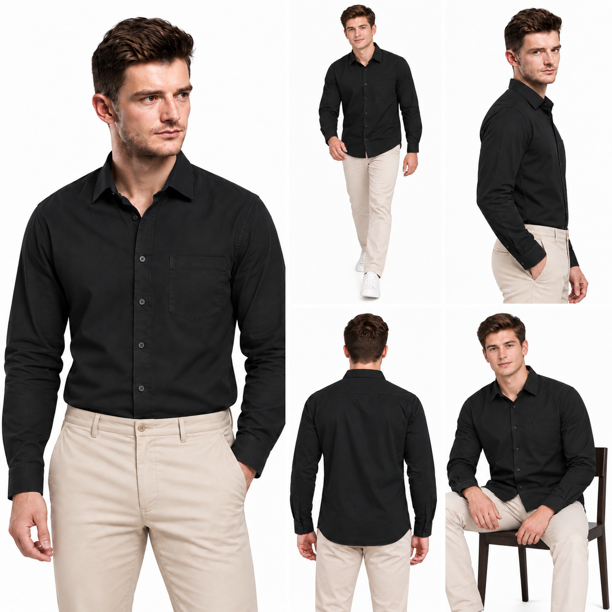 Black Plain Formal Shirt for Men - Image 6