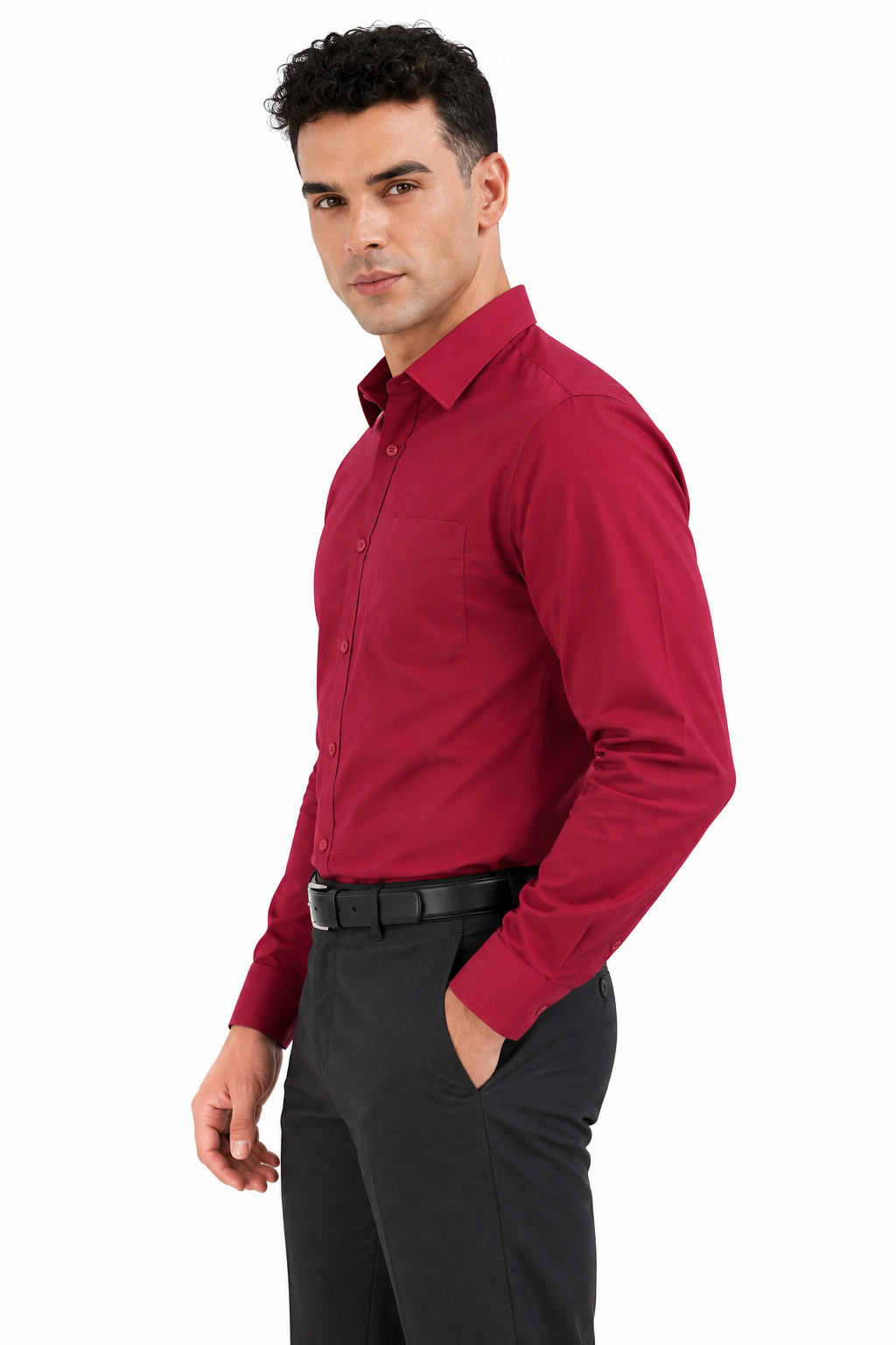 Red Plain Formal Shirt for Men - Image 2