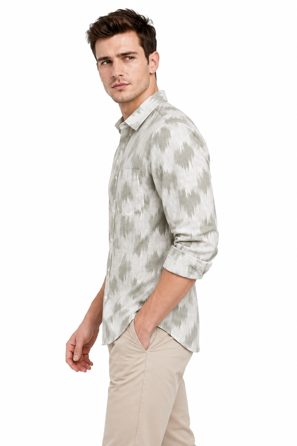 Abstract Light Green Printed Casual Shirt for Men - Image 2