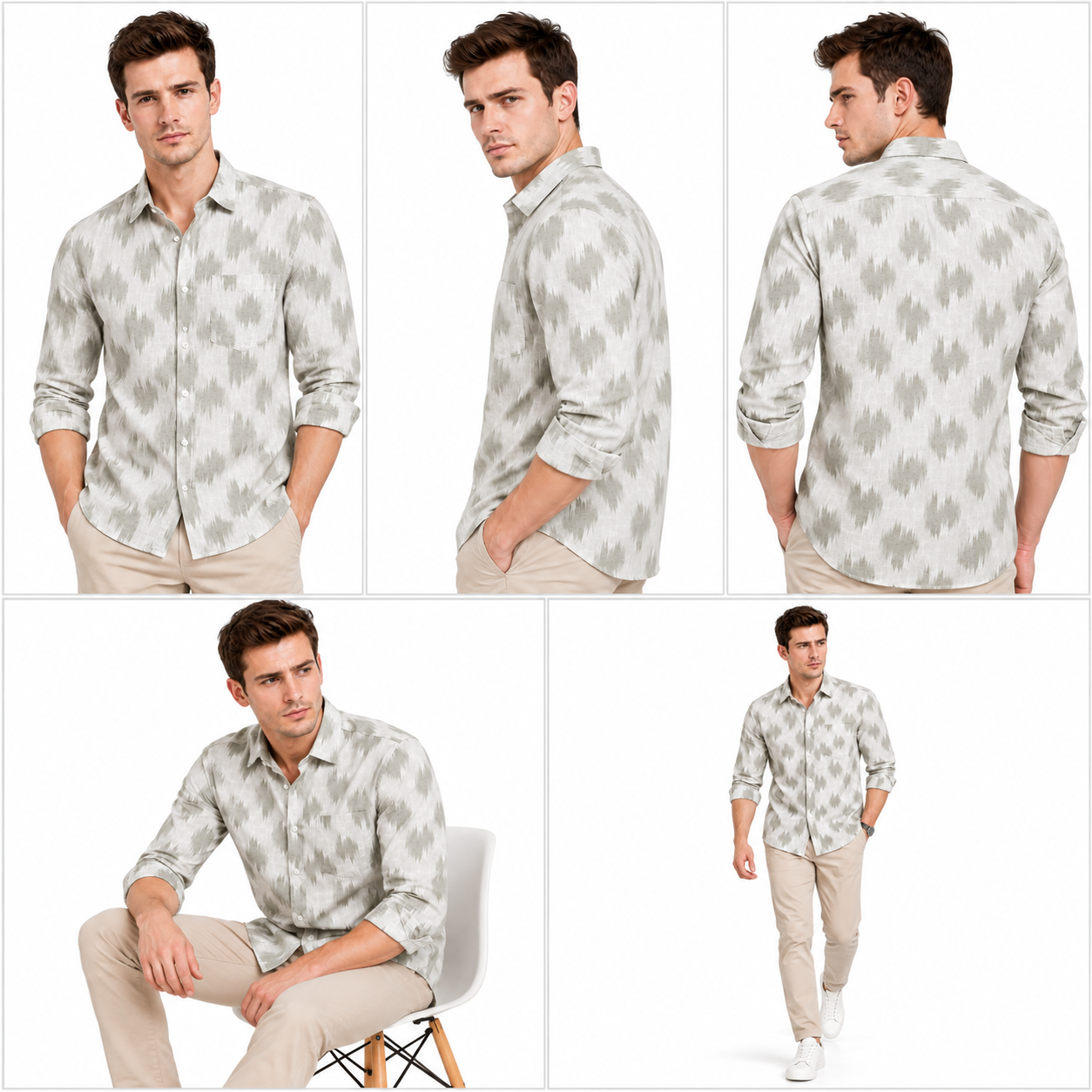 Abstract Light Green Printed Casual Shirt for Men - Image 6
