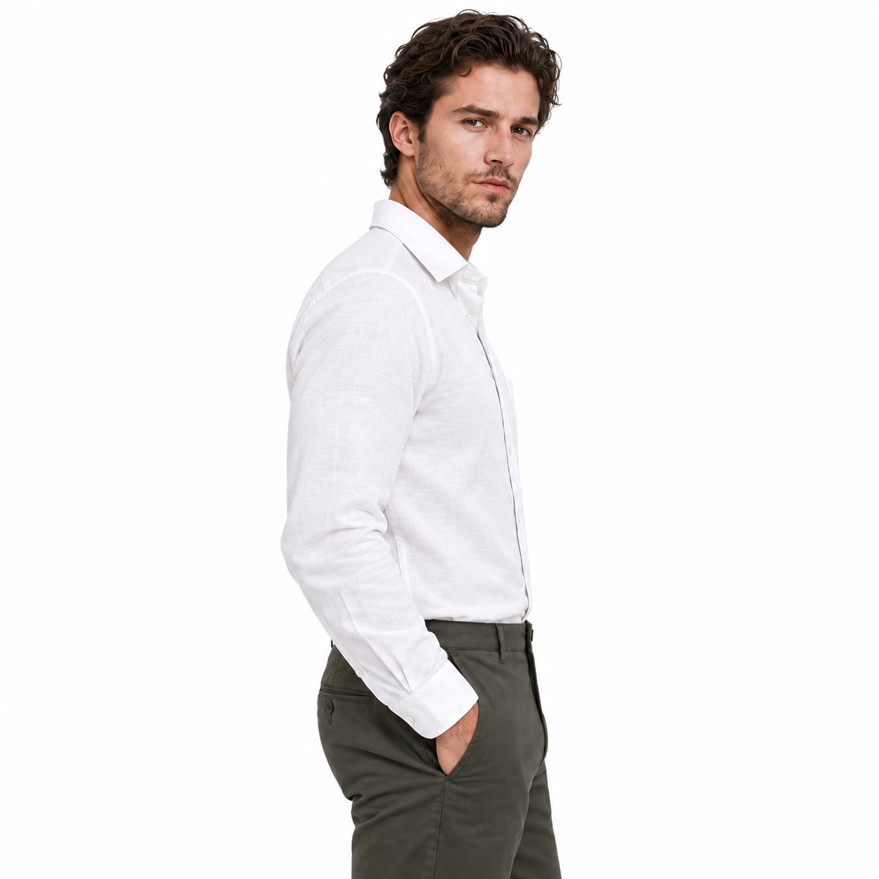 Plain White Formal Shirt for Men - Image 2