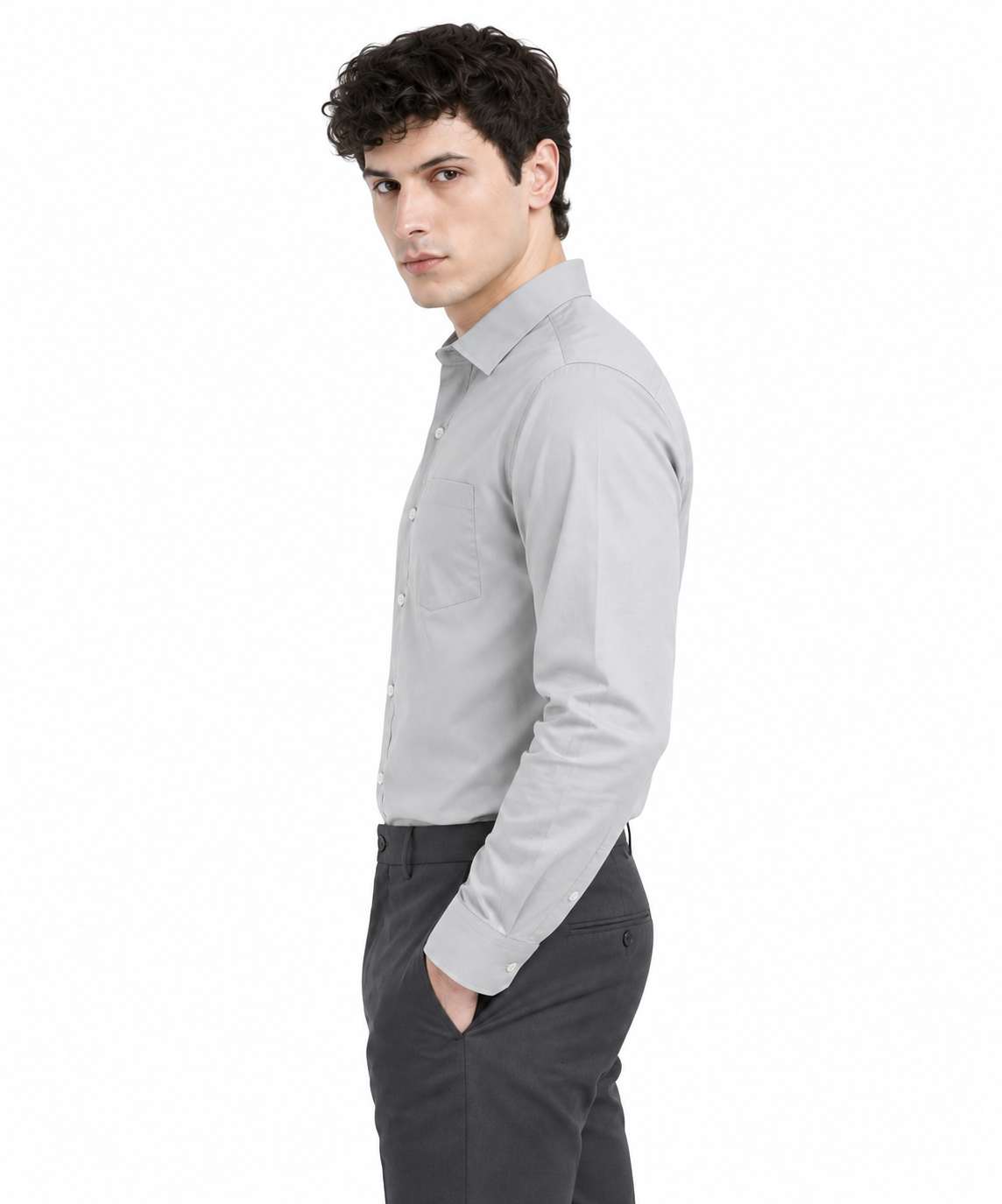 Plain Light Grey Formal Shirt for Men - Image 2