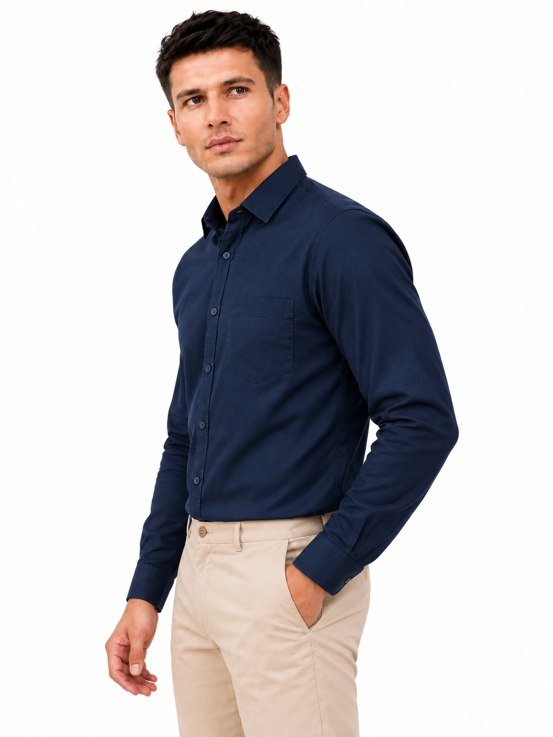 Dark Blue Plain Formal Shirt for Men - Image 2