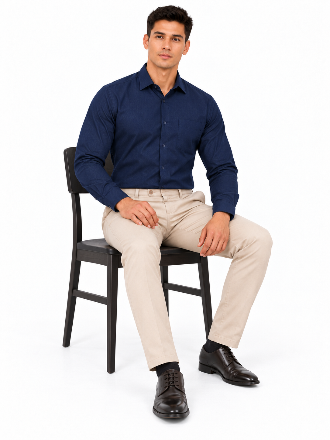 Dark Blue Plain Formal Shirt for Men - Image 5