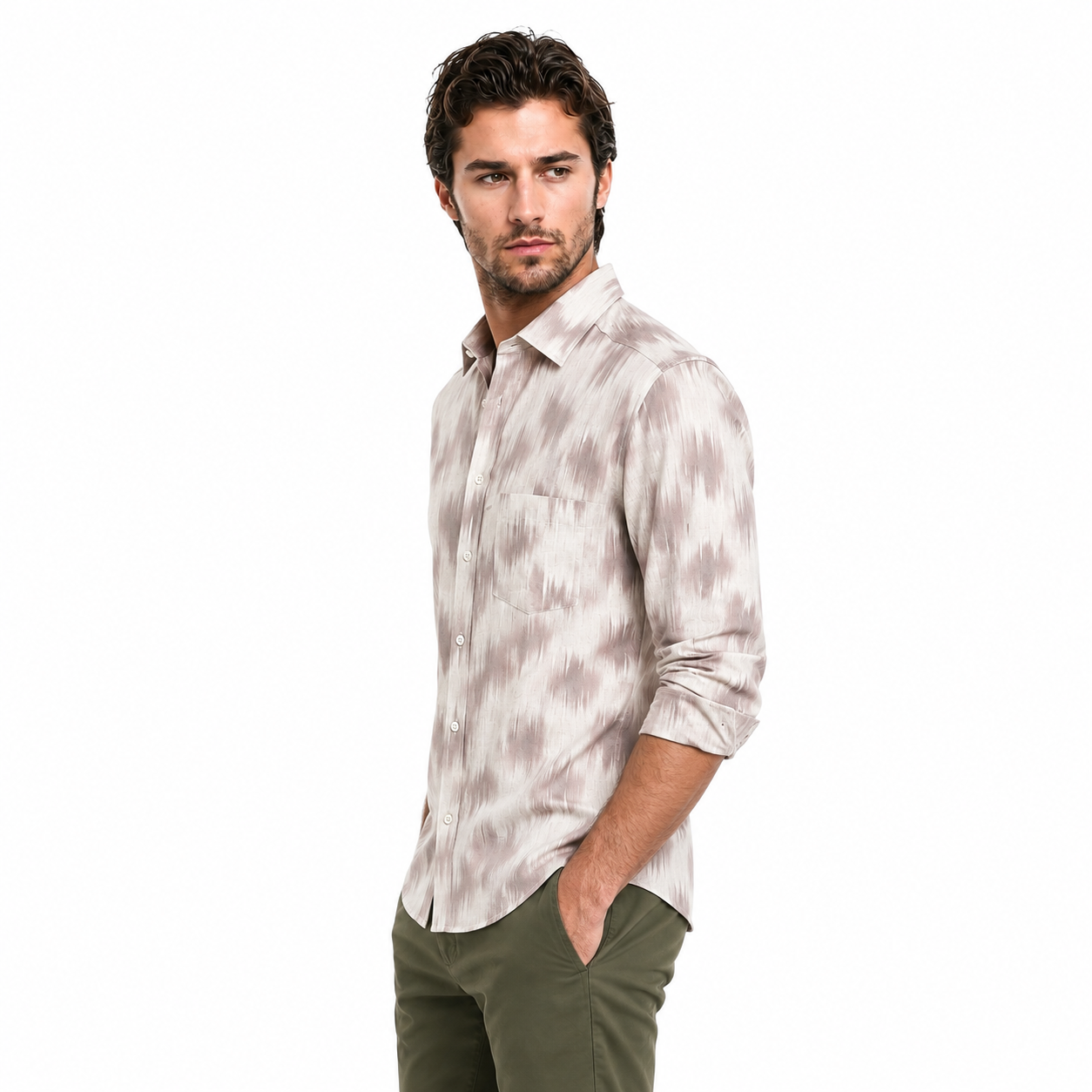 Abstract Light Brown Printed Casual Shirt for Men - Image 2