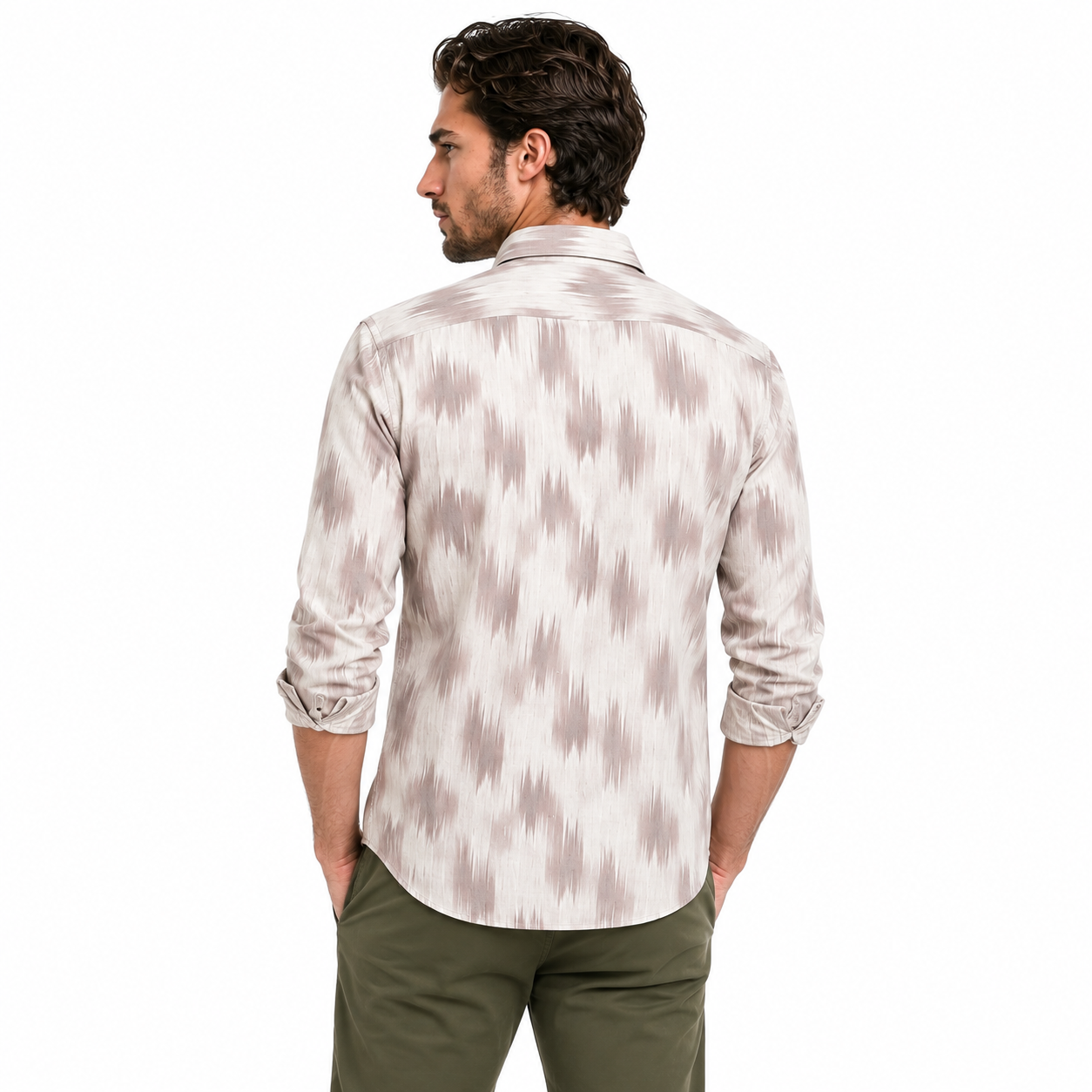 Abstract Light Brown Printed Casual Shirt for Men - Image 3