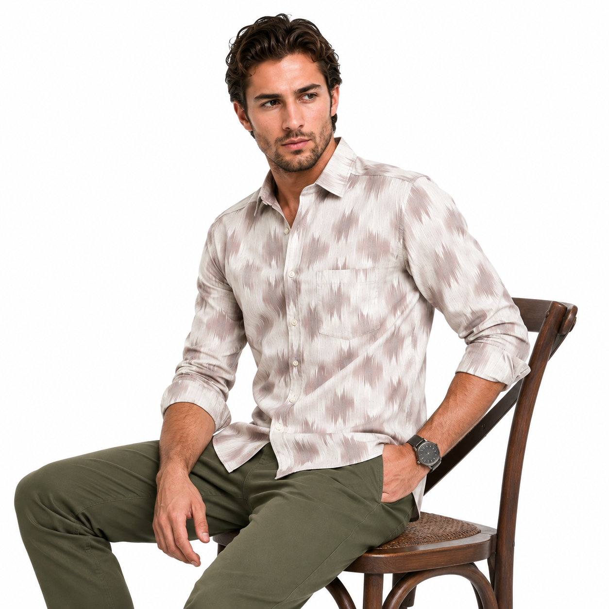 Abstract Light Brown Printed Casual Shirt for Men - Image 4