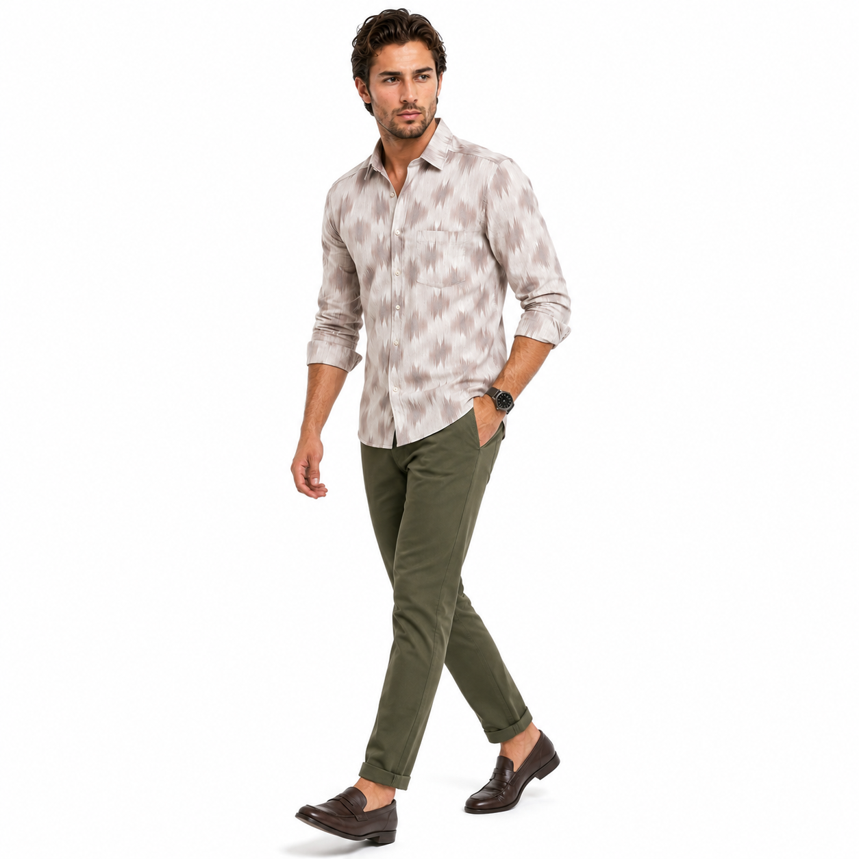 Abstract Light Brown Printed Casual Shirt for Men - Image 5