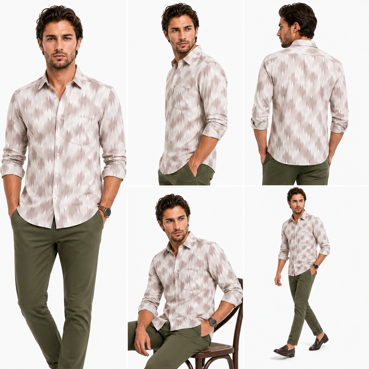 Abstract Light Brown Printed Casual Shirt for Men - Image 6