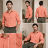 Peach Plain Formal Shirt for Men - Thumbnail Image 6