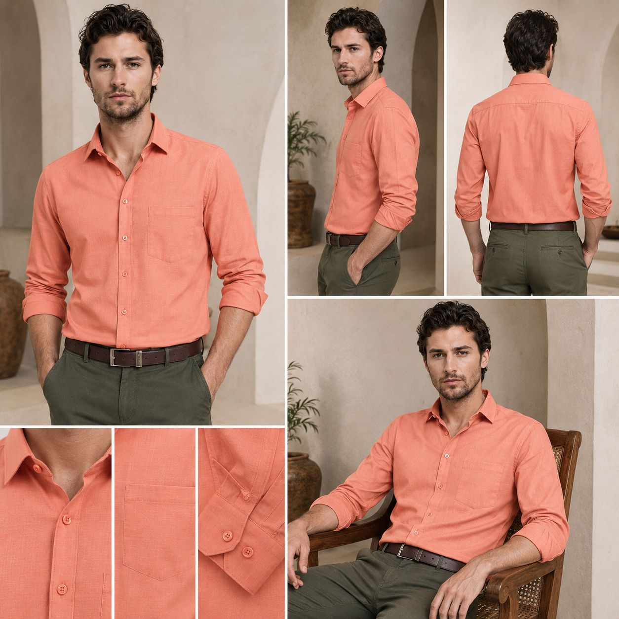 Peach Plain Formal Shirt for Men - Image 6