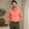 Peach Plain Formal Shirt for Men - Thumbnail Image 5