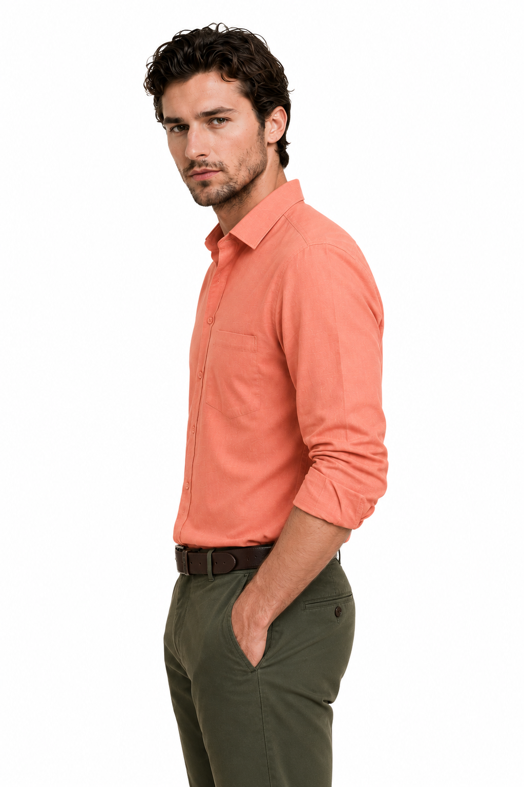 Peach Plain Formal Shirt for Men - Image 2