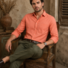 Peach Plain Formal Shirt for Men - Thumbnail Image 4
