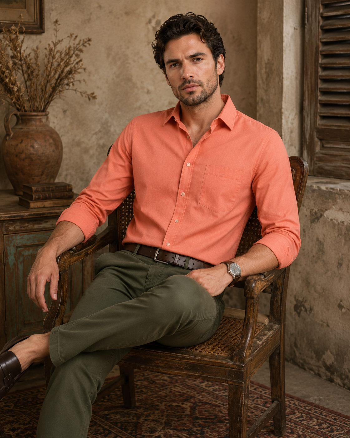 Peach Plain Formal Shirt for Men - Image 4