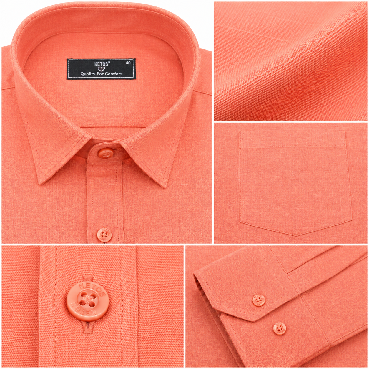 Peach Plain Formal Shirt for Men - Image 7
