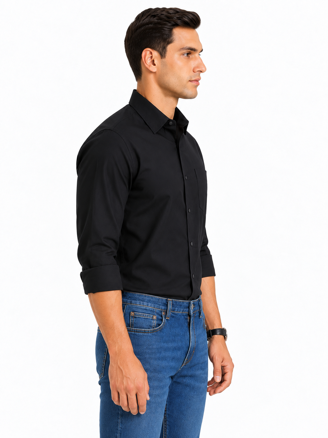Black Plain Formal Shirt for Men - Image 2