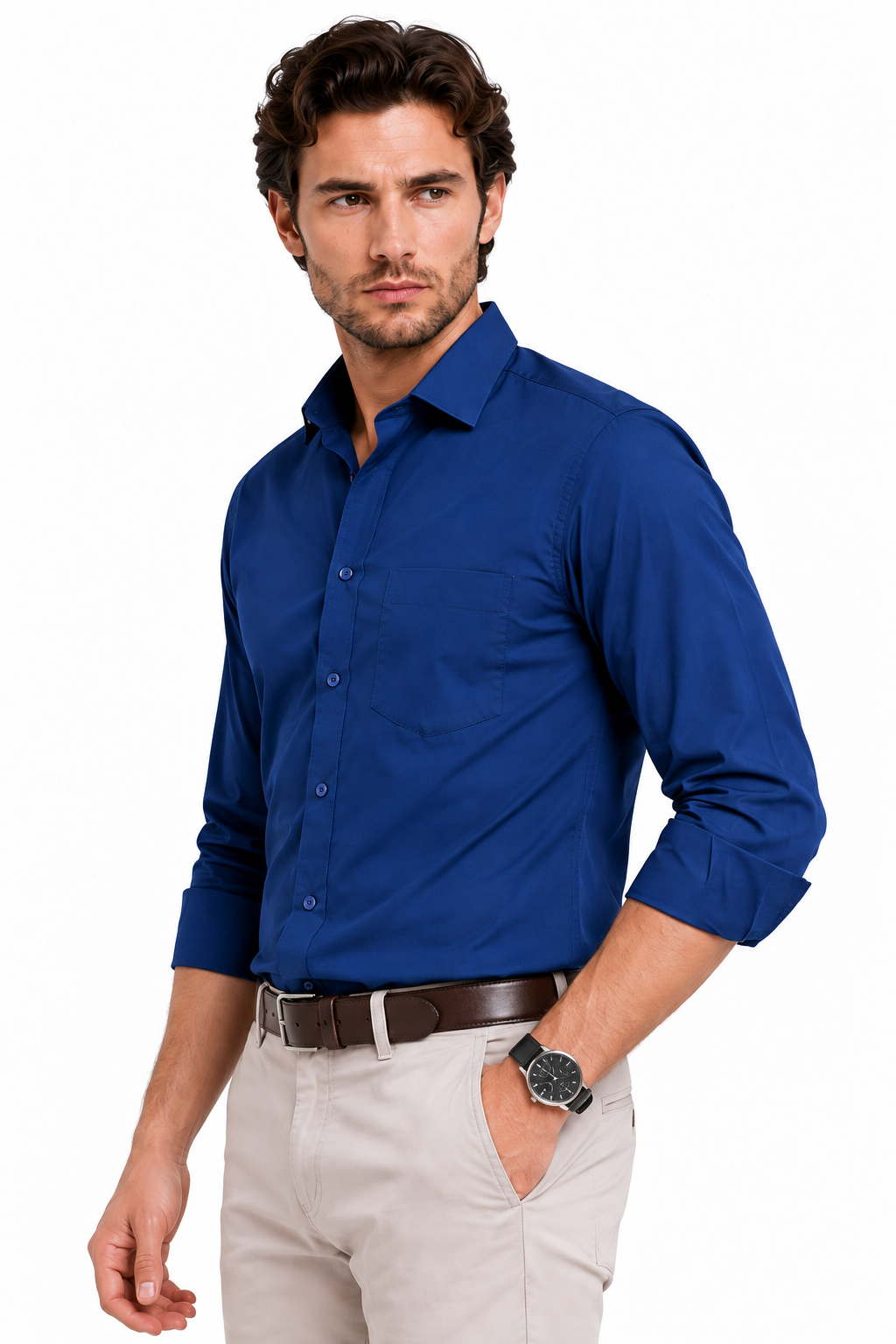 Navy Blue Plain Formal Shirt for Men - Image 5