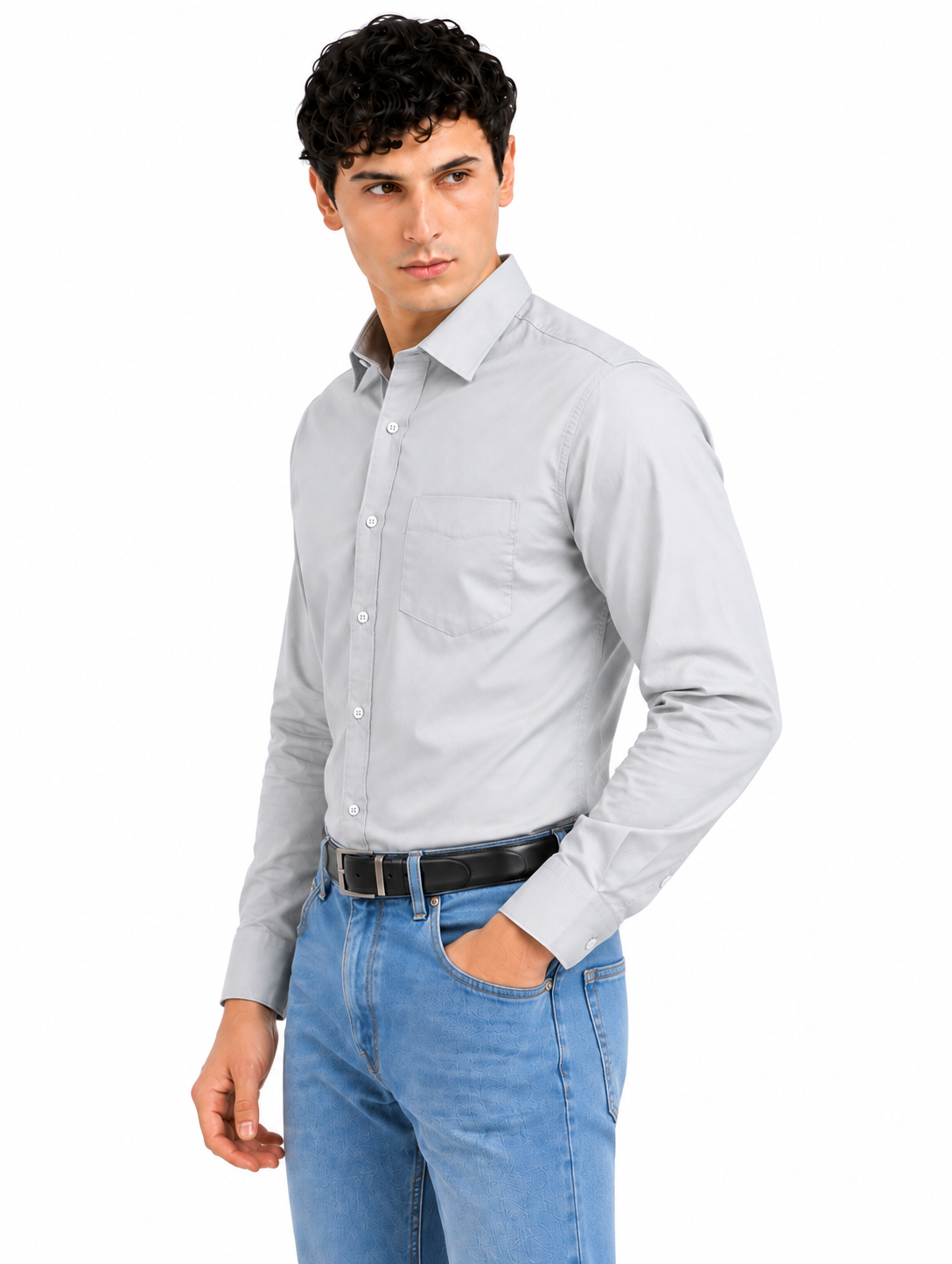 Grey Plain Formal Shirt for Men - Image 3