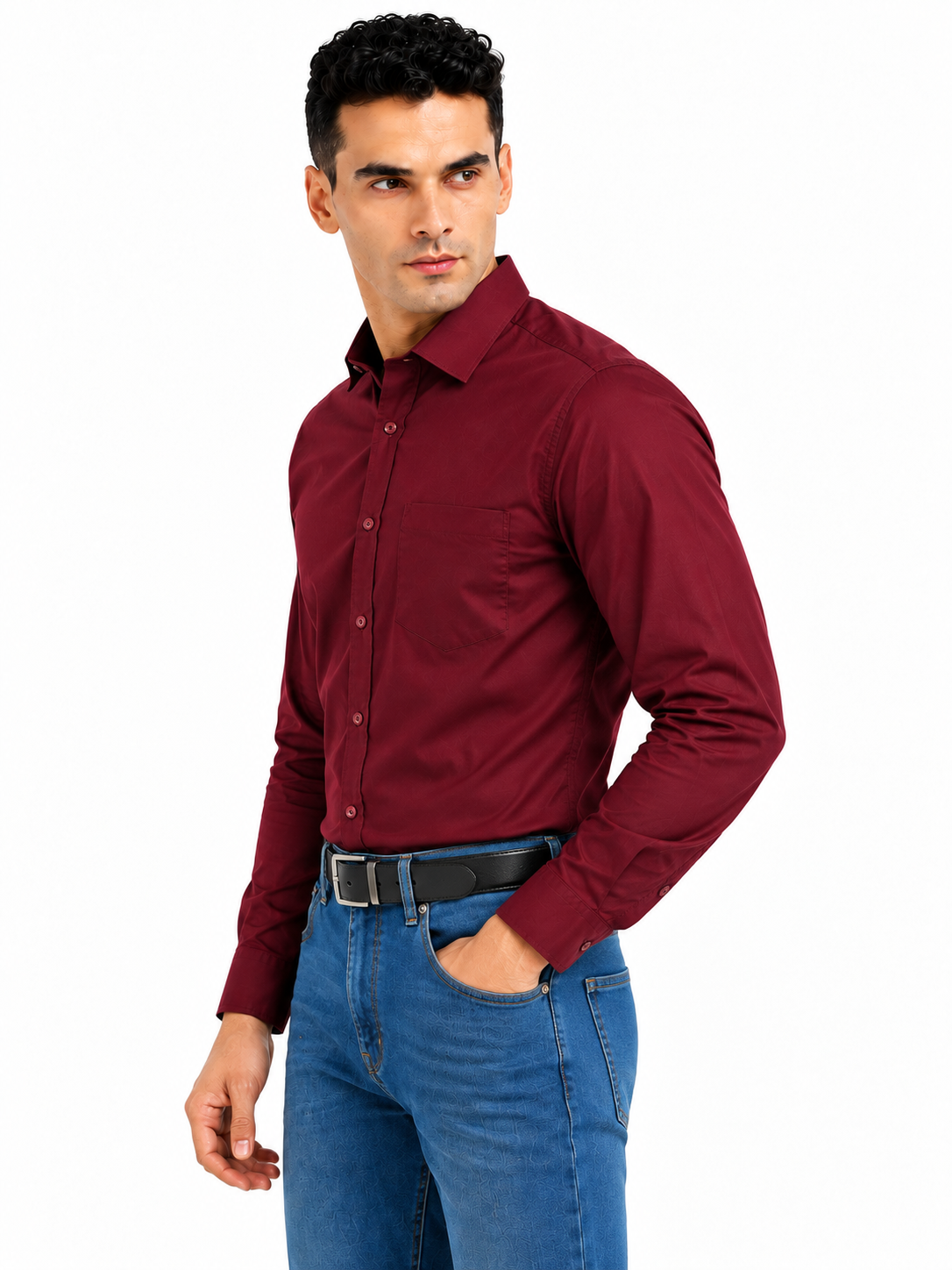 Maroon Plain Formal Shirt for Men - Image 2