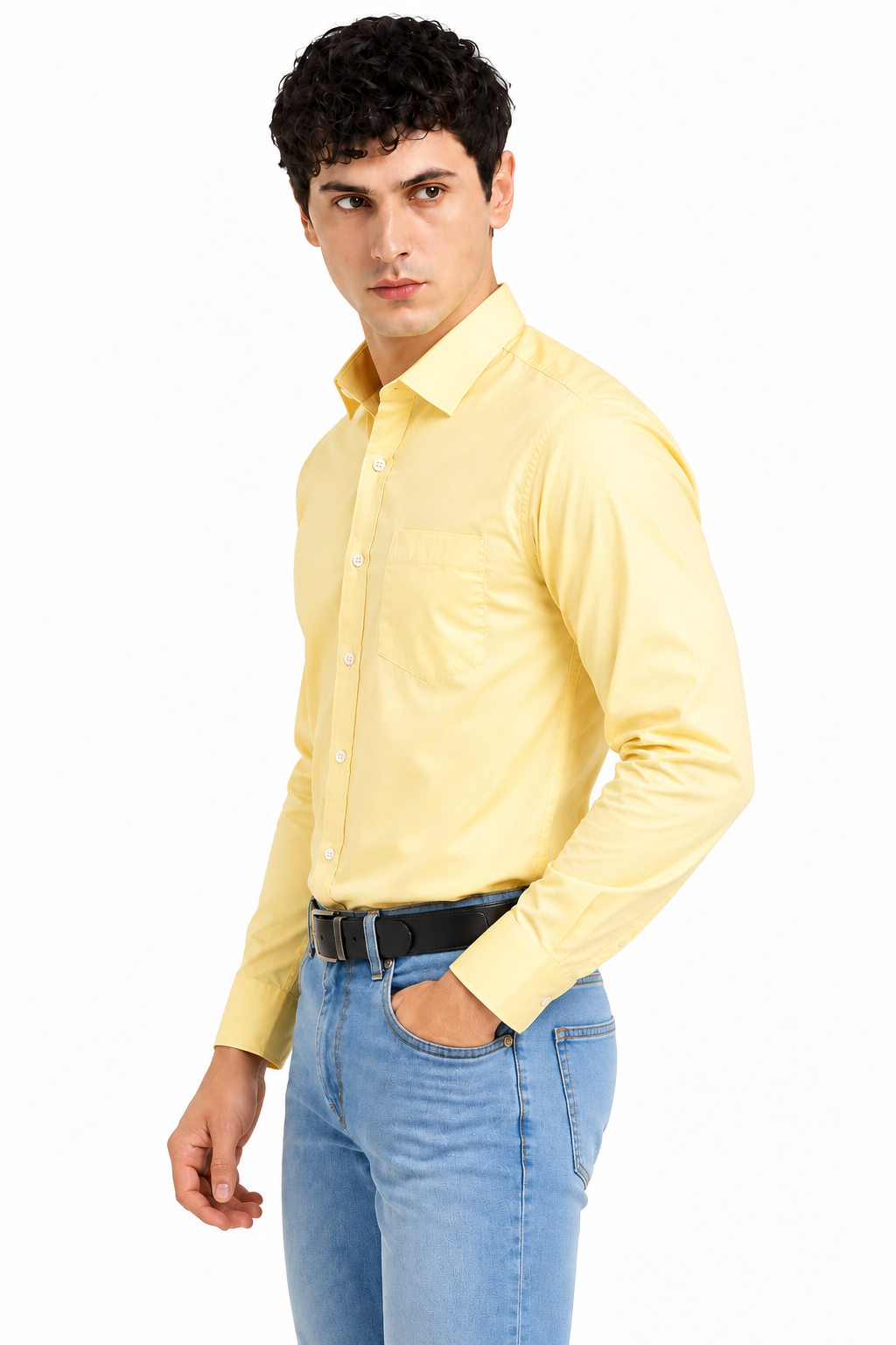 Yellow Plain Formal Shirt for Men - Image 2